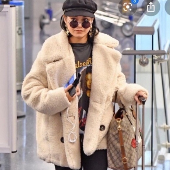 FREE PEOPLE Notched Teddy Peacoat Sherpa Cream Jacket - Picture 2 of 10